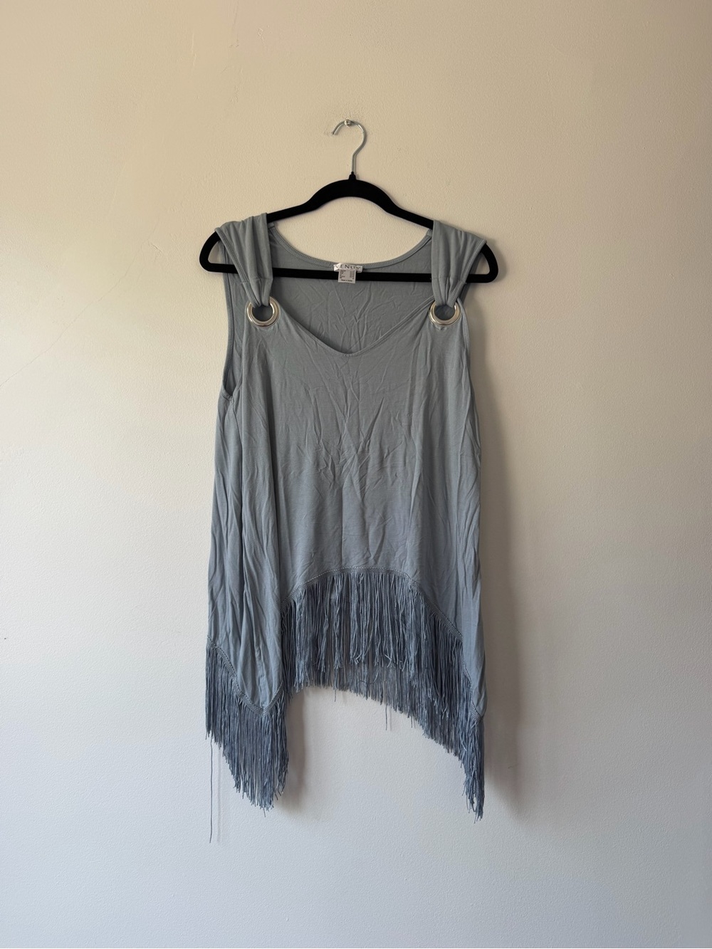VENUS Light Gray Fringe Tank with Ring-Strap Detail